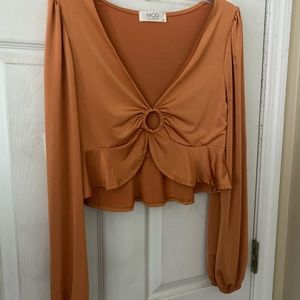 Burnt Orange Flowy Open-front Long Sleeve Top // Condition: very good